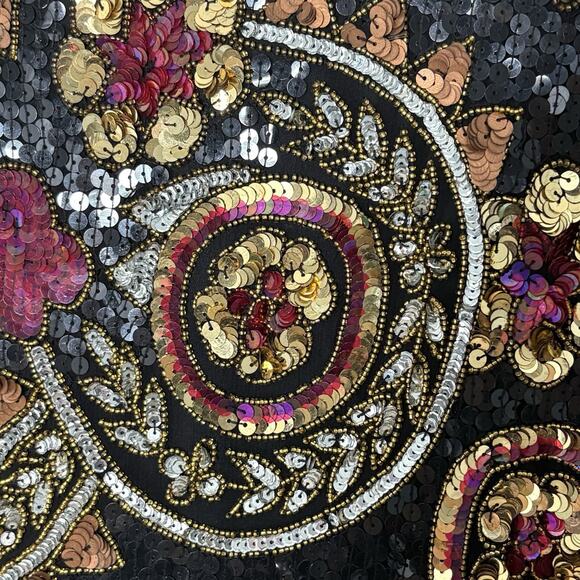 Vintage 90’s Scala Sequined Beaded Silk Jacket Black Gold Pink Size MP - Picture 5 of 7